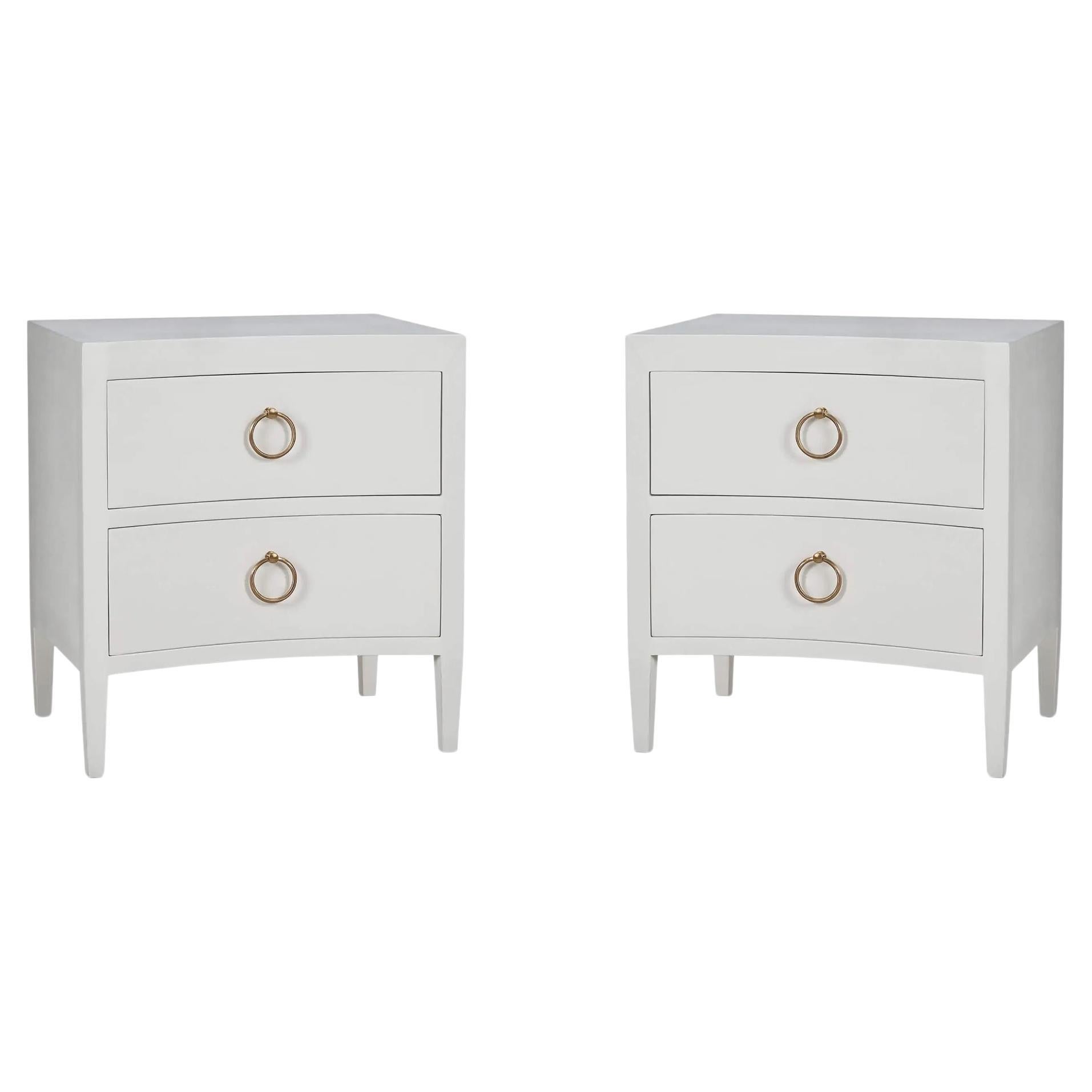 Pair of White Linen Modern Nightstands