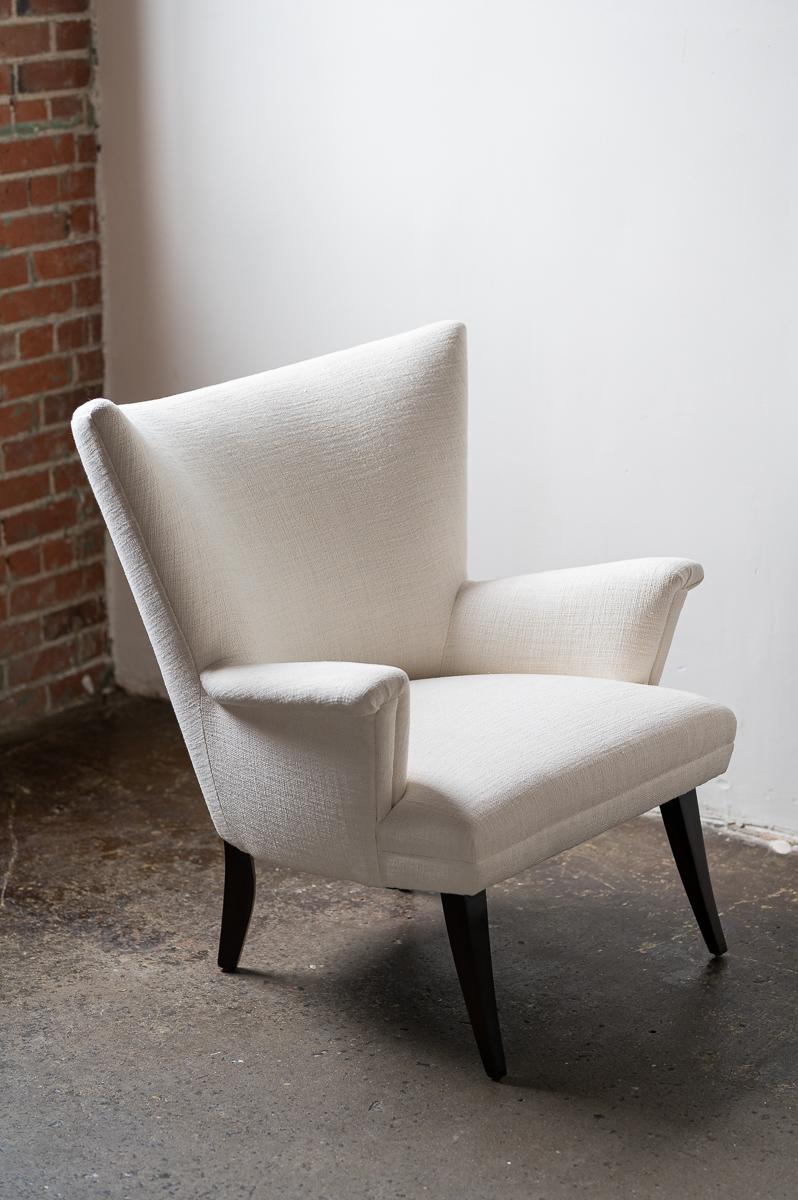 Unknown Pair of White Linen Wingback Chairs