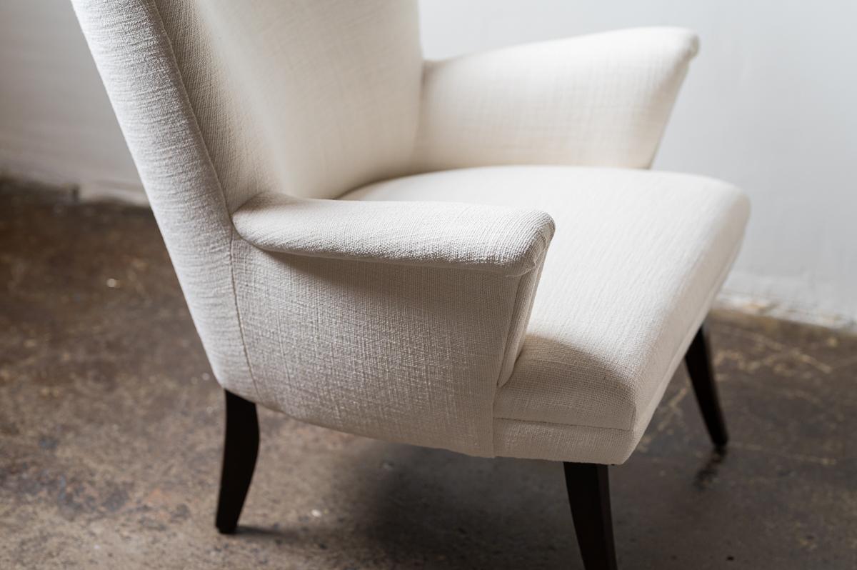 20th Century Pair of White Linen Wingback Chairs