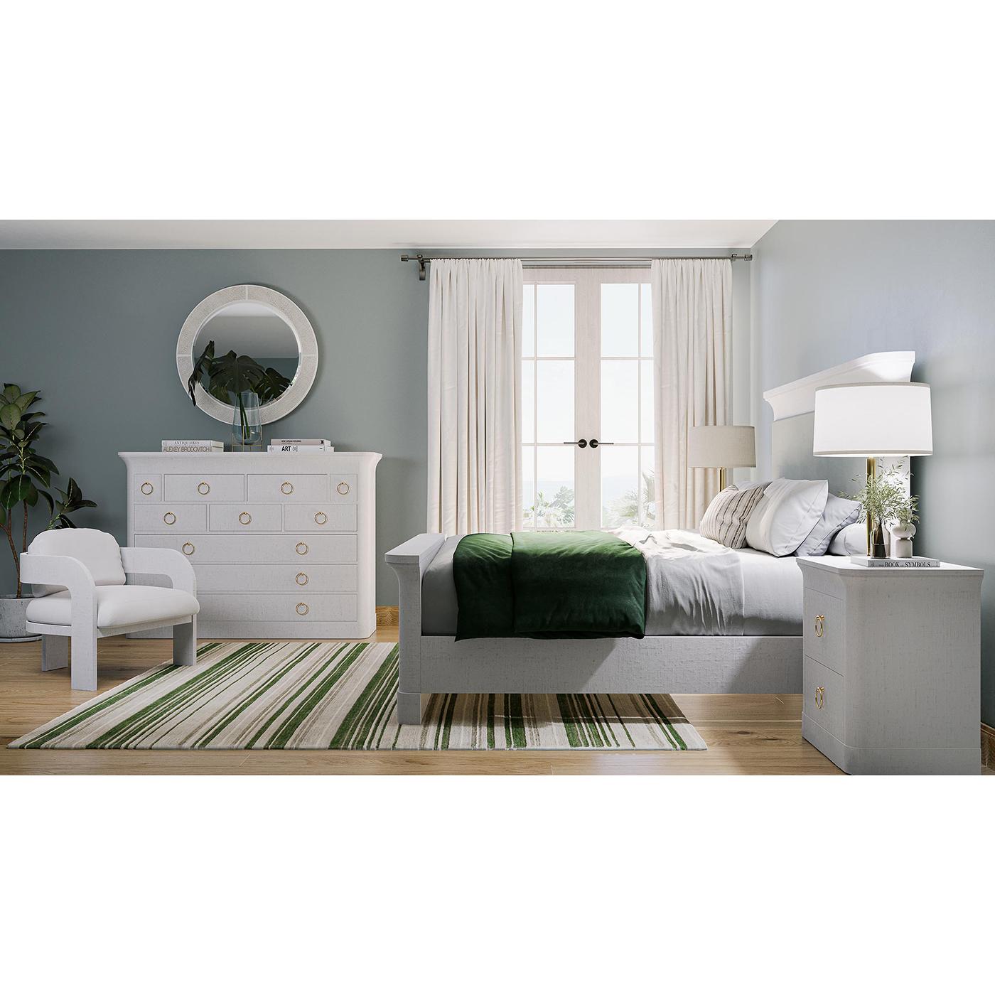 Pair of White Linen Wrapped Modern Nightstands 4