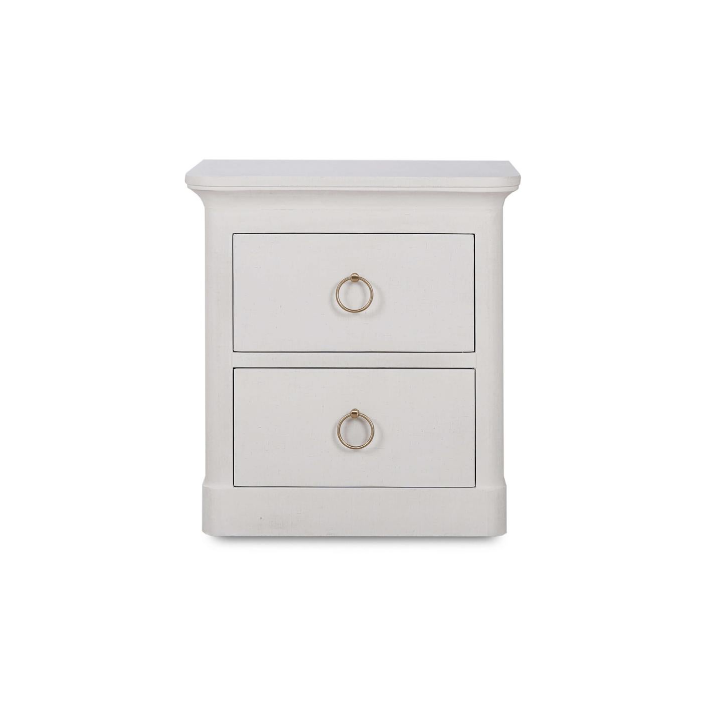 Mid-Century Modern Pair of White Linen Wrapped Modern Nightstands