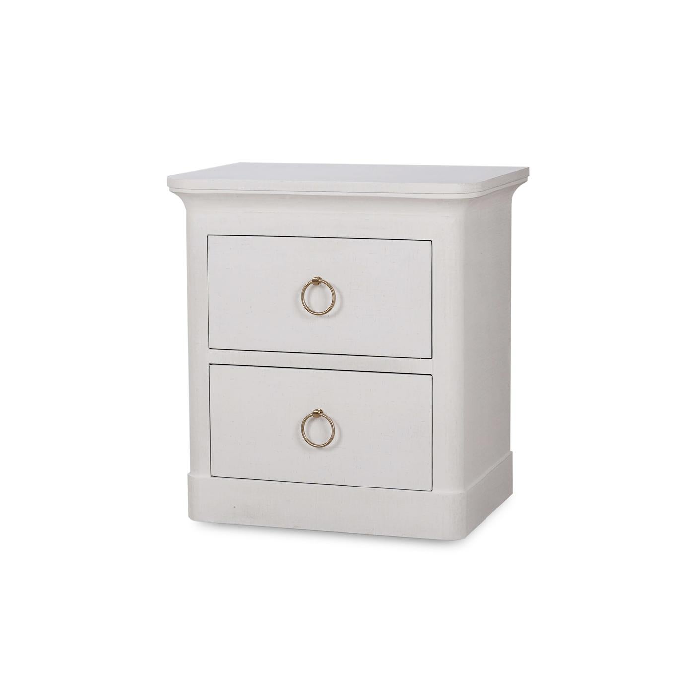 Asian Pair of White Linen Wrapped Modern Nightstands