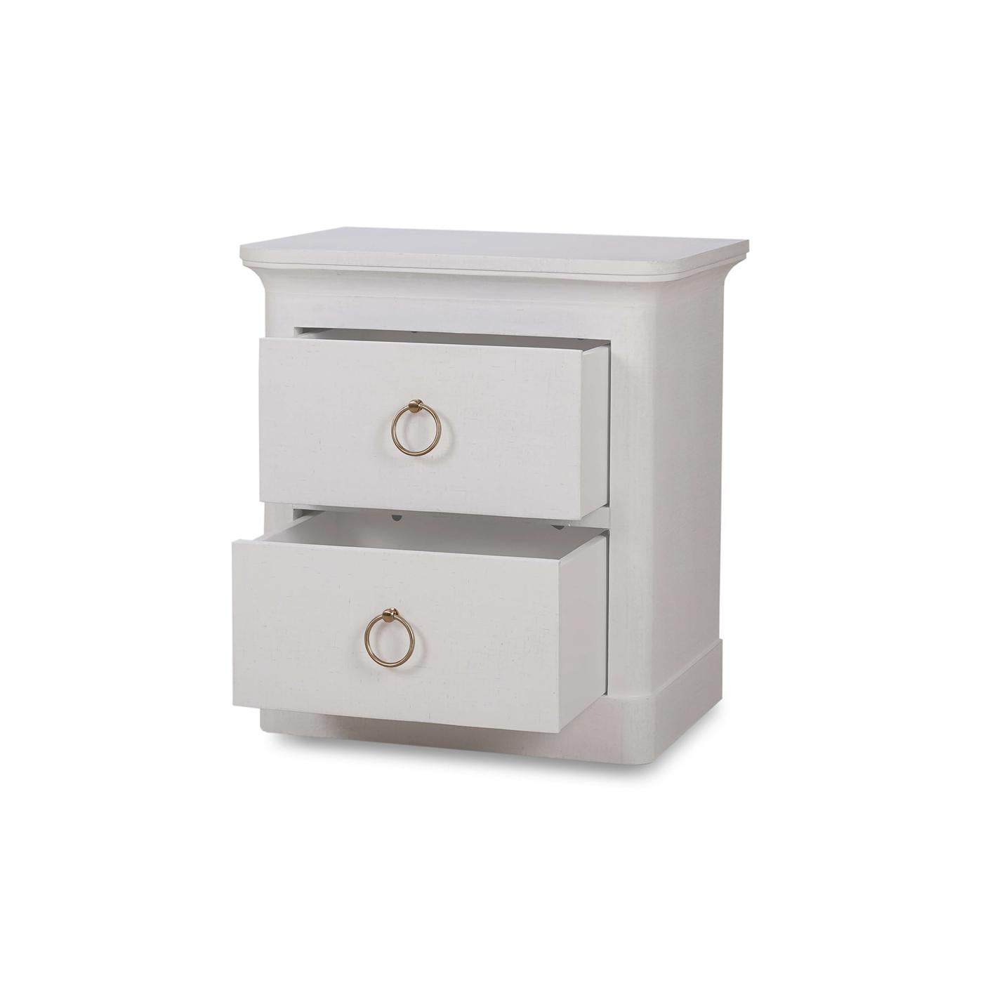 Pair of White Linen Wrapped Modern Nightstands In New Condition In Westwood, NJ