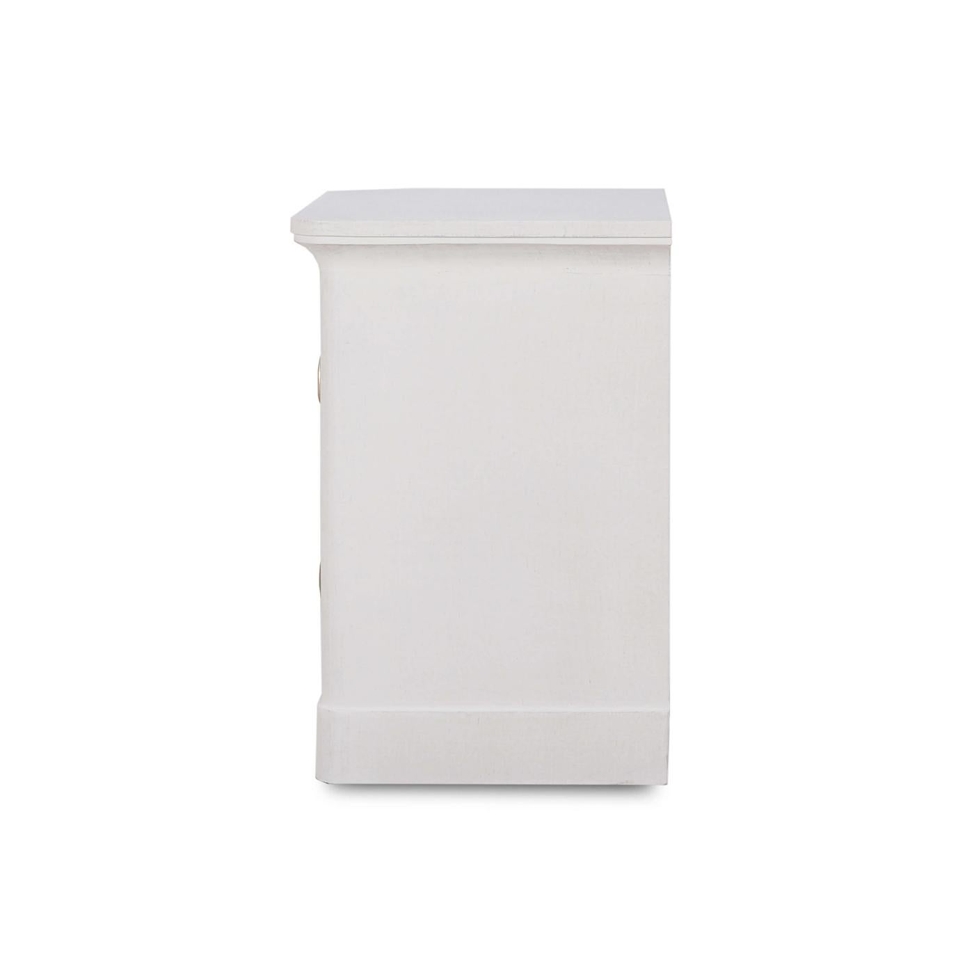 Contemporary Pair of White Linen Wrapped Modern Nightstands