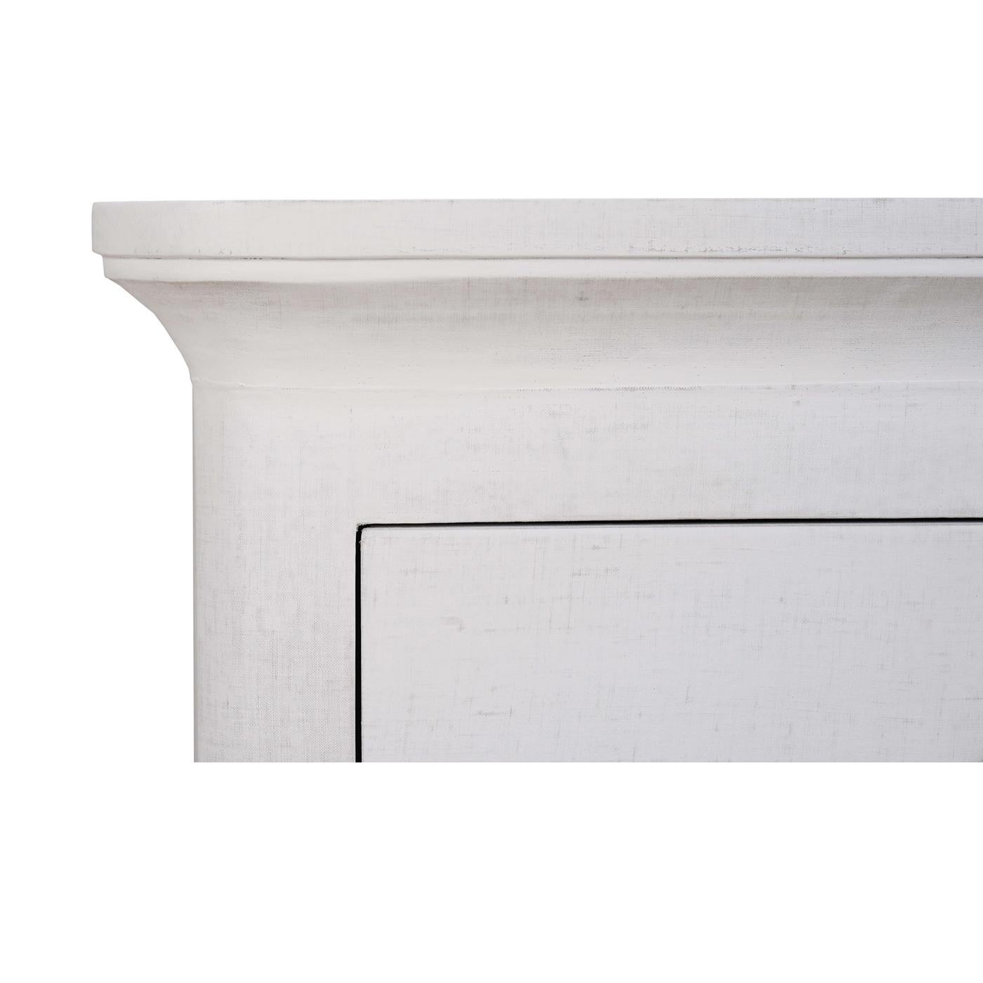 Pair of White Linen Wrapped Modern Nightstands 2