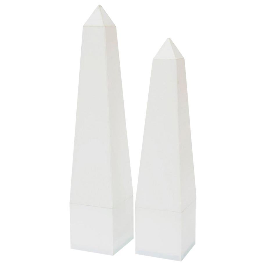 Pair of White Lucite and Glass Obelisks Vintage