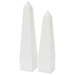 Pair of White Lucite and Glass Obelisks Vintage