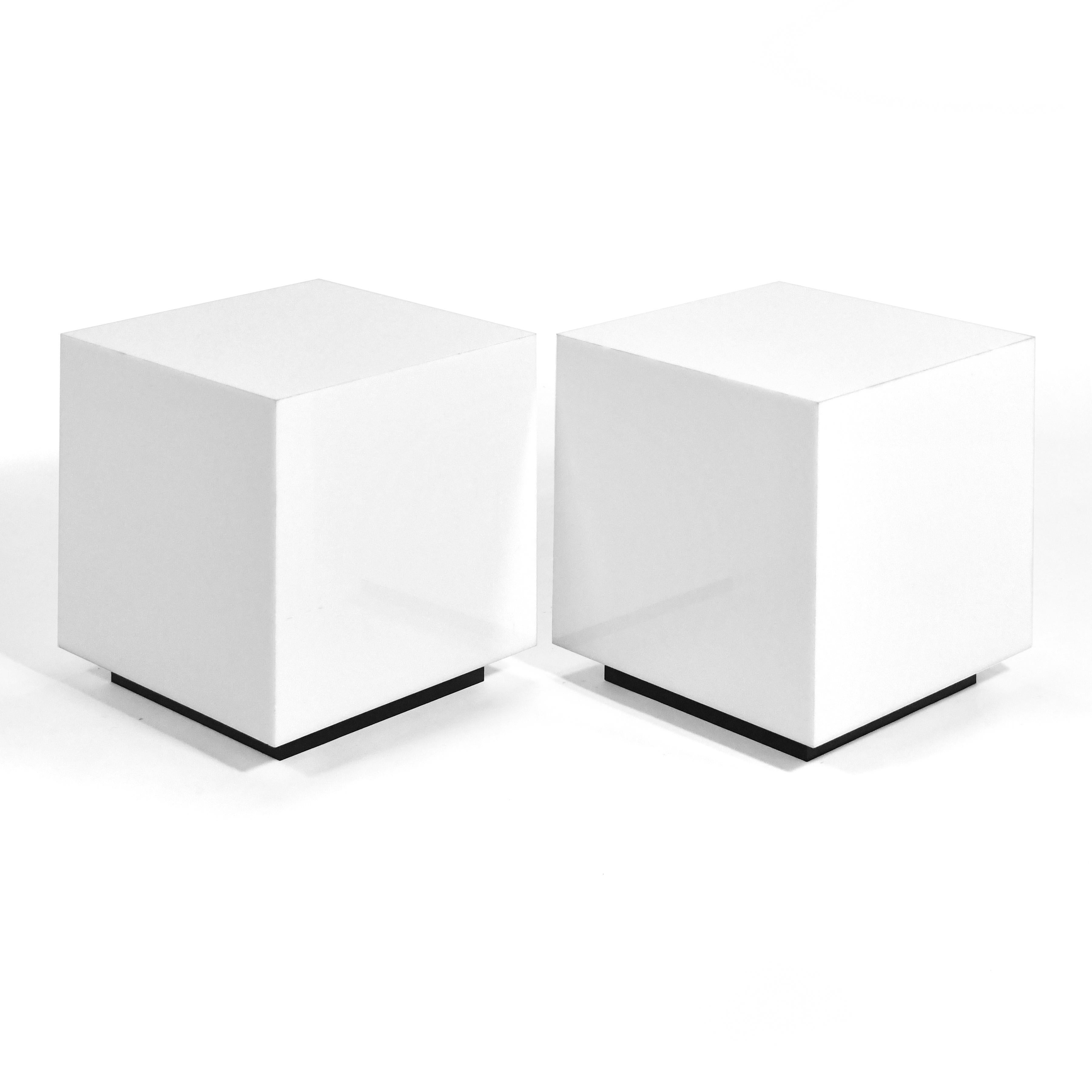 Pair of White Lucite Cube Tables/ Pedestals 3