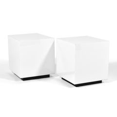 Pair of White Lucite Cube Tables/ Pedestals