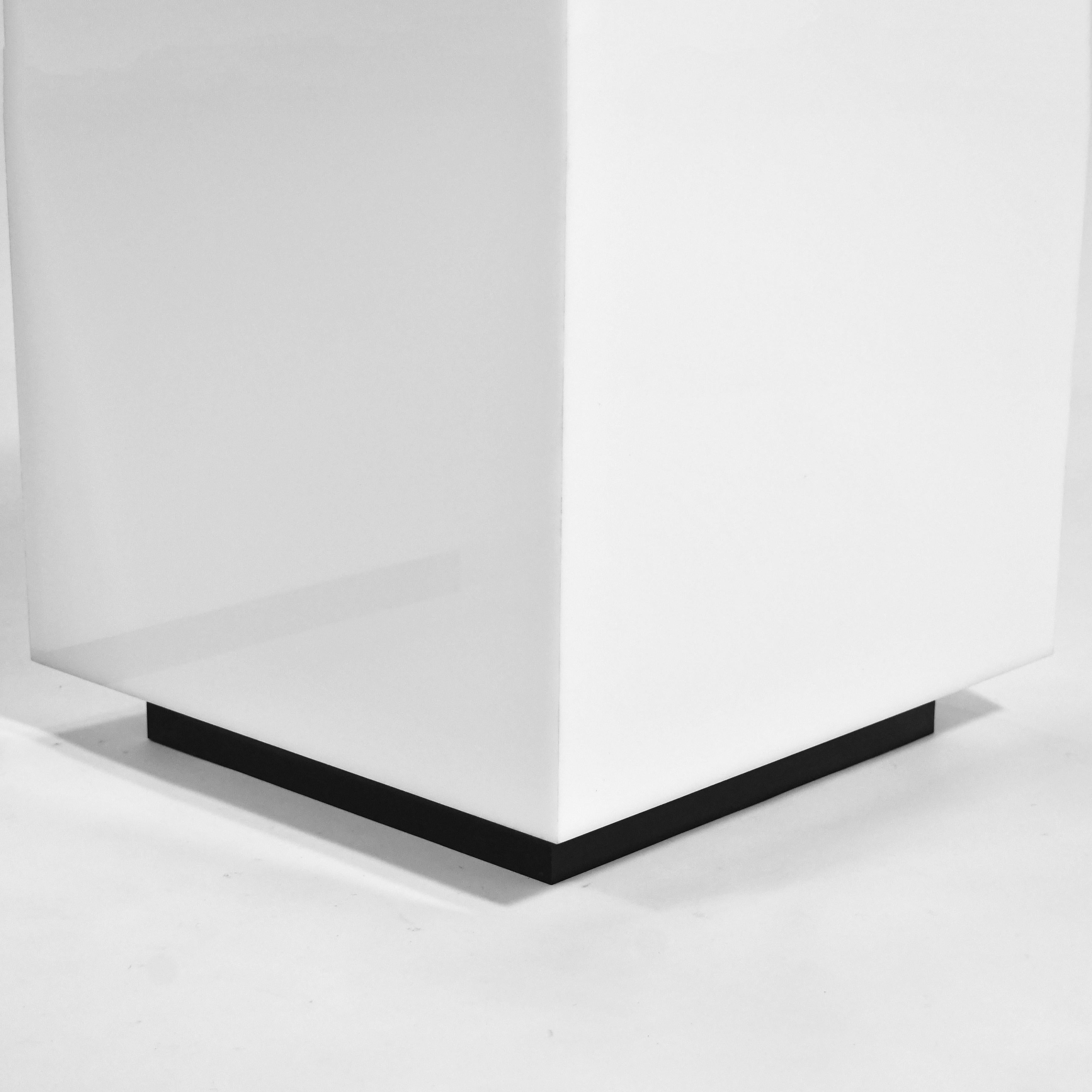Mid-Century Modern Pair of White Lucite Cube Tables/ Pedestals