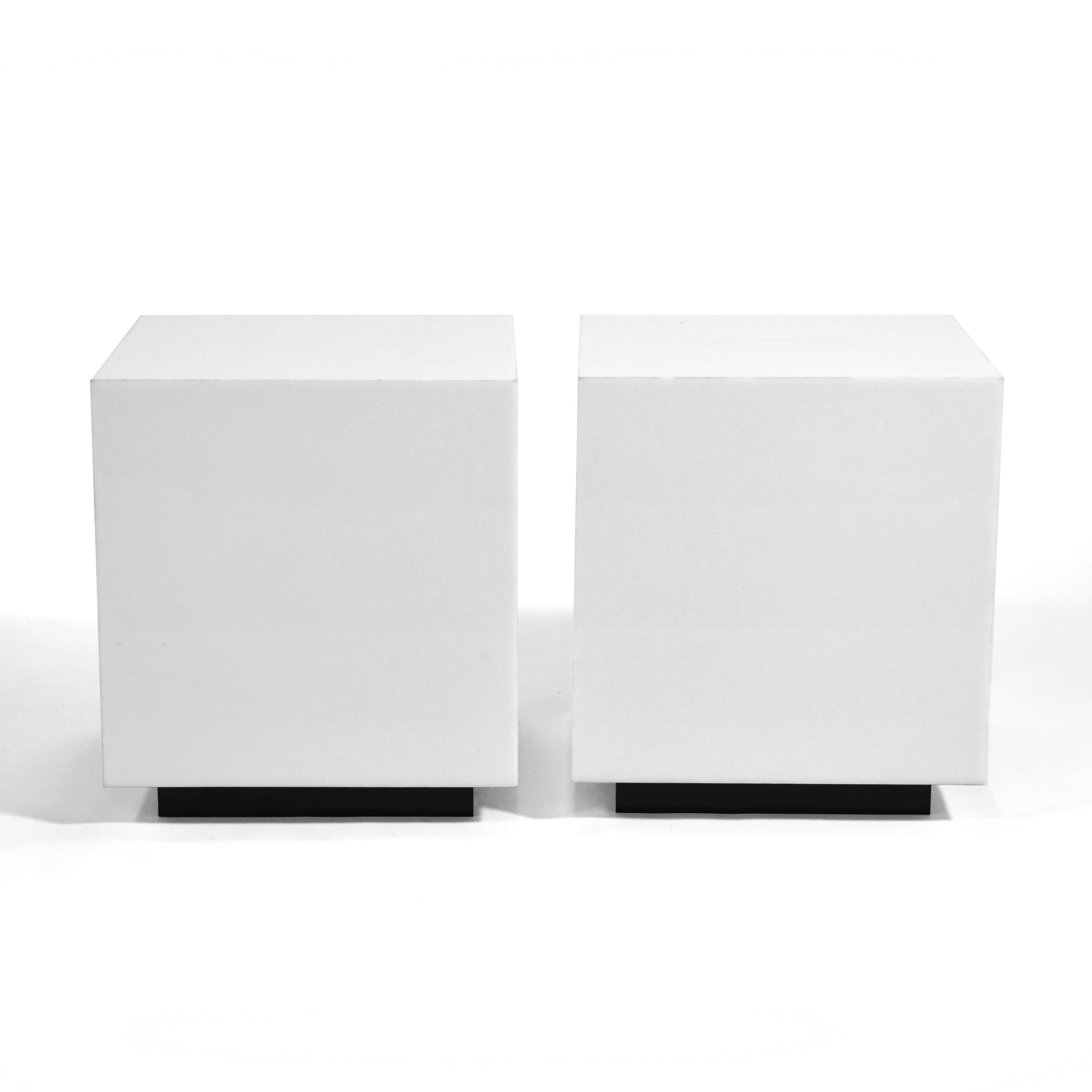American Pair of White Lucite Cube Tables/ Pedestals