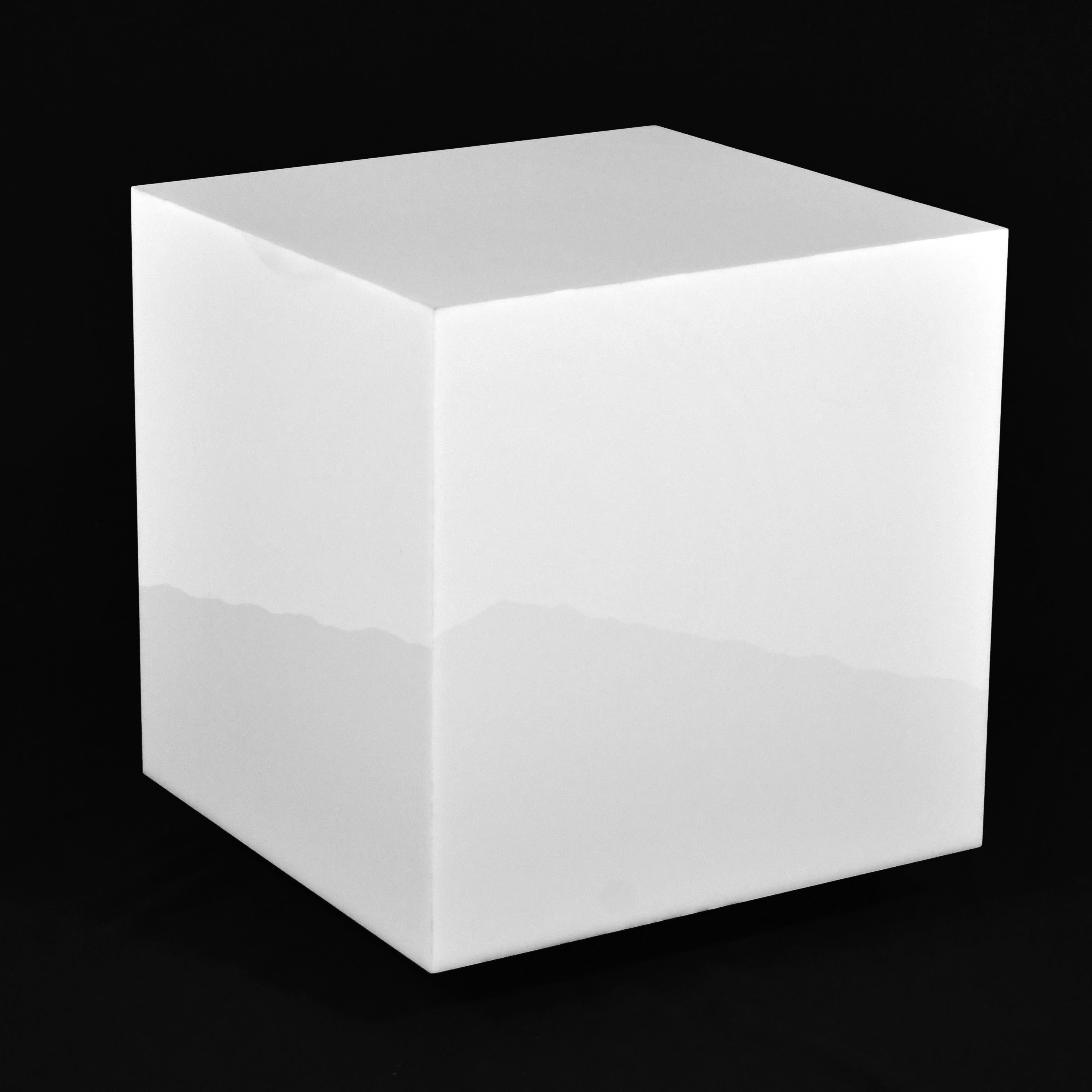 Late 20th Century Pair of White Lucite Cube Tables/ Pedestals