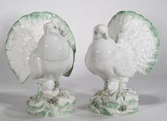 Pair of White Majolica Ceramic Doves, Italy 1960s