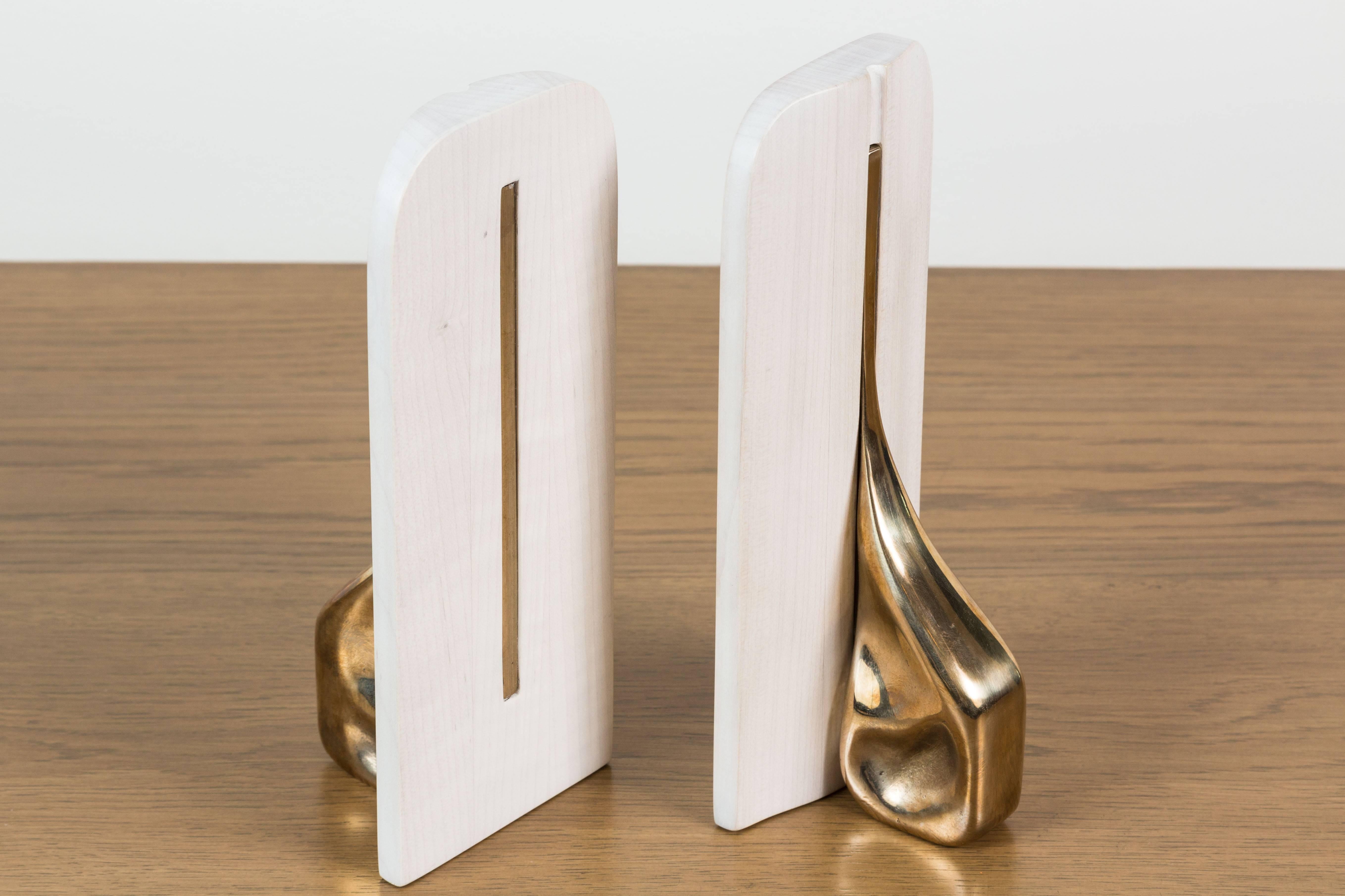 Pair of White Maple and Cast Bronze Bookends by Vincent Pocsik, In Stock 2