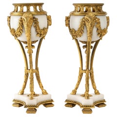 Pair of White Marble and Gilt Bronze Perfume Burners