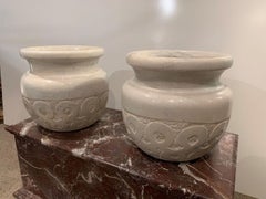 Pair of White Marble Art Deco Planters, circa 1920-1930