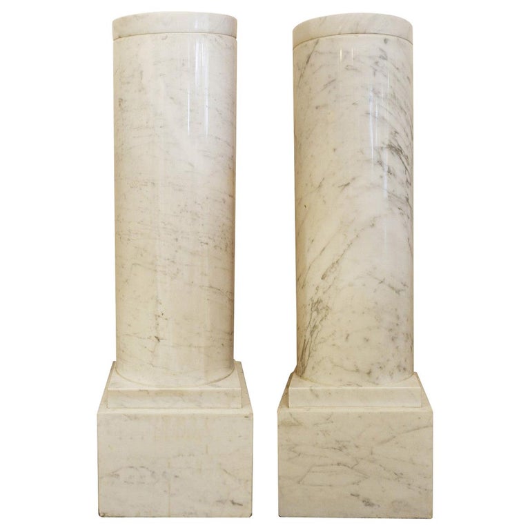 Pair of White Marble Column Pedestals at 1stDibs