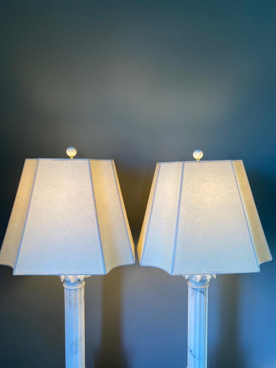 Pair of White Marble Corinthian Column Table Lamps 6