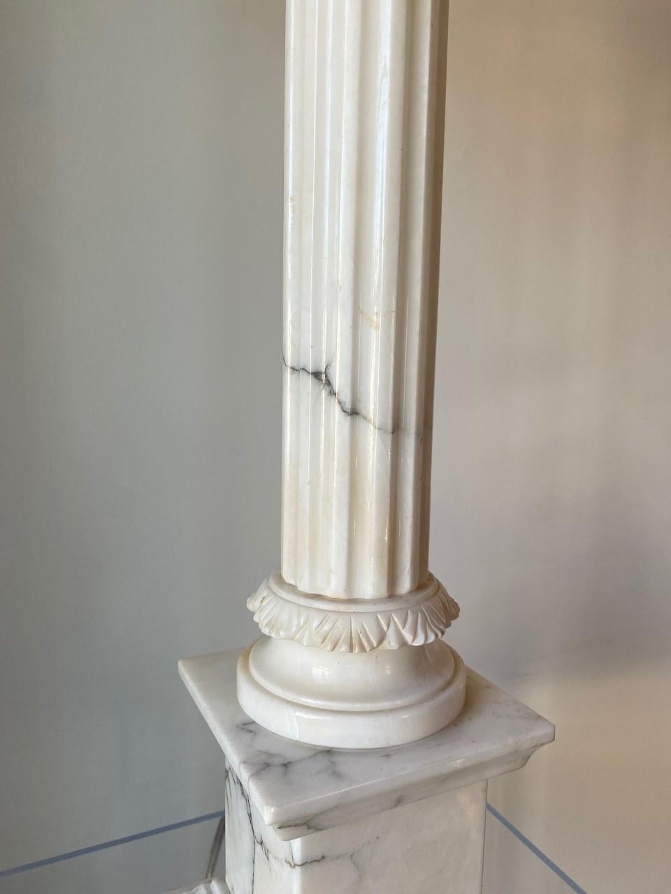 Pair of White Marble Corinthian Column Table Lamps In Good Condition In San Diego, CA