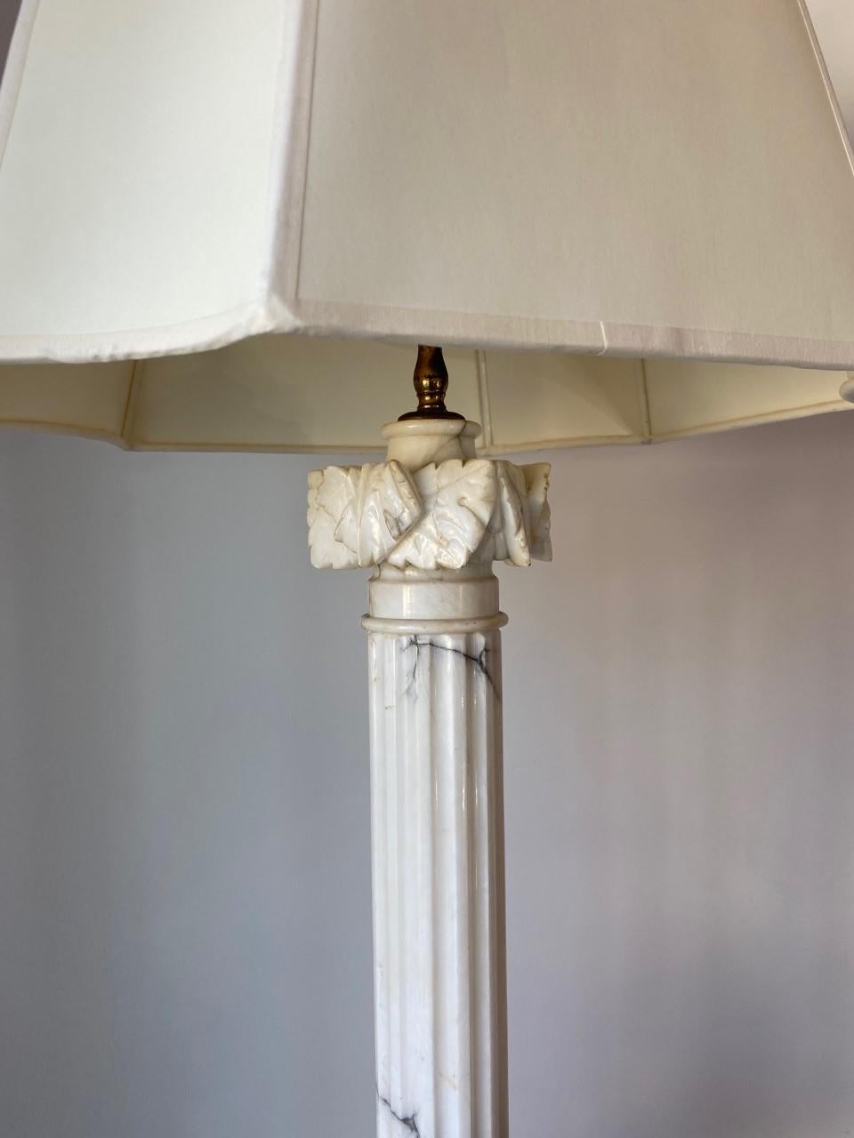 Mid-20th Century Pair of White Marble Corinthian Column Table Lamps