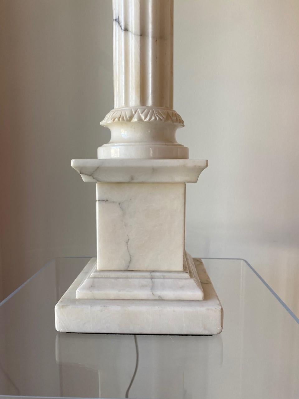 Pair of White Marble Corinthian Column Table Lamps 1