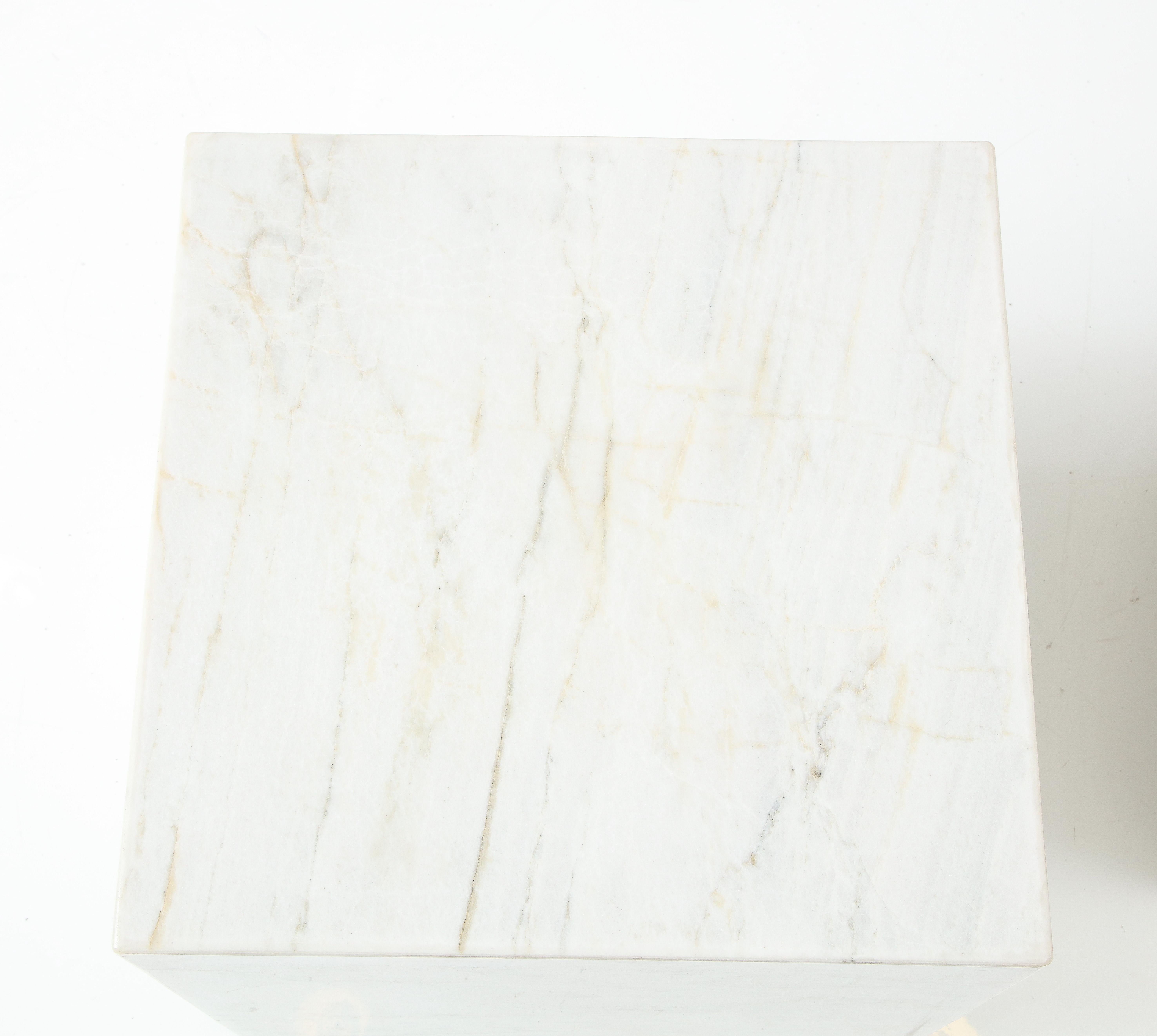 Contemporary Pair of White Marble Cube Tables For Sale
