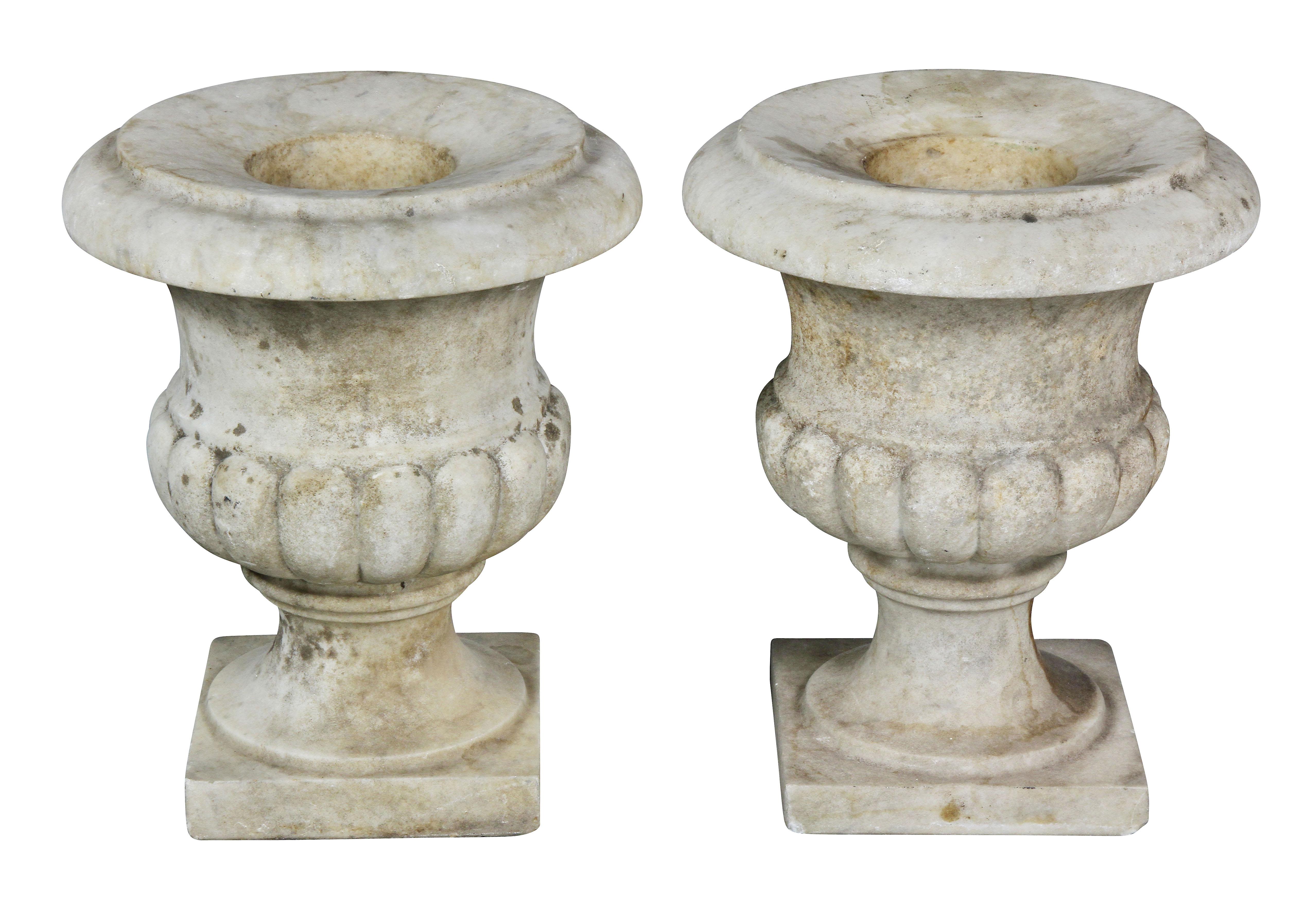 Italian Pair of White Marble Garden Urns