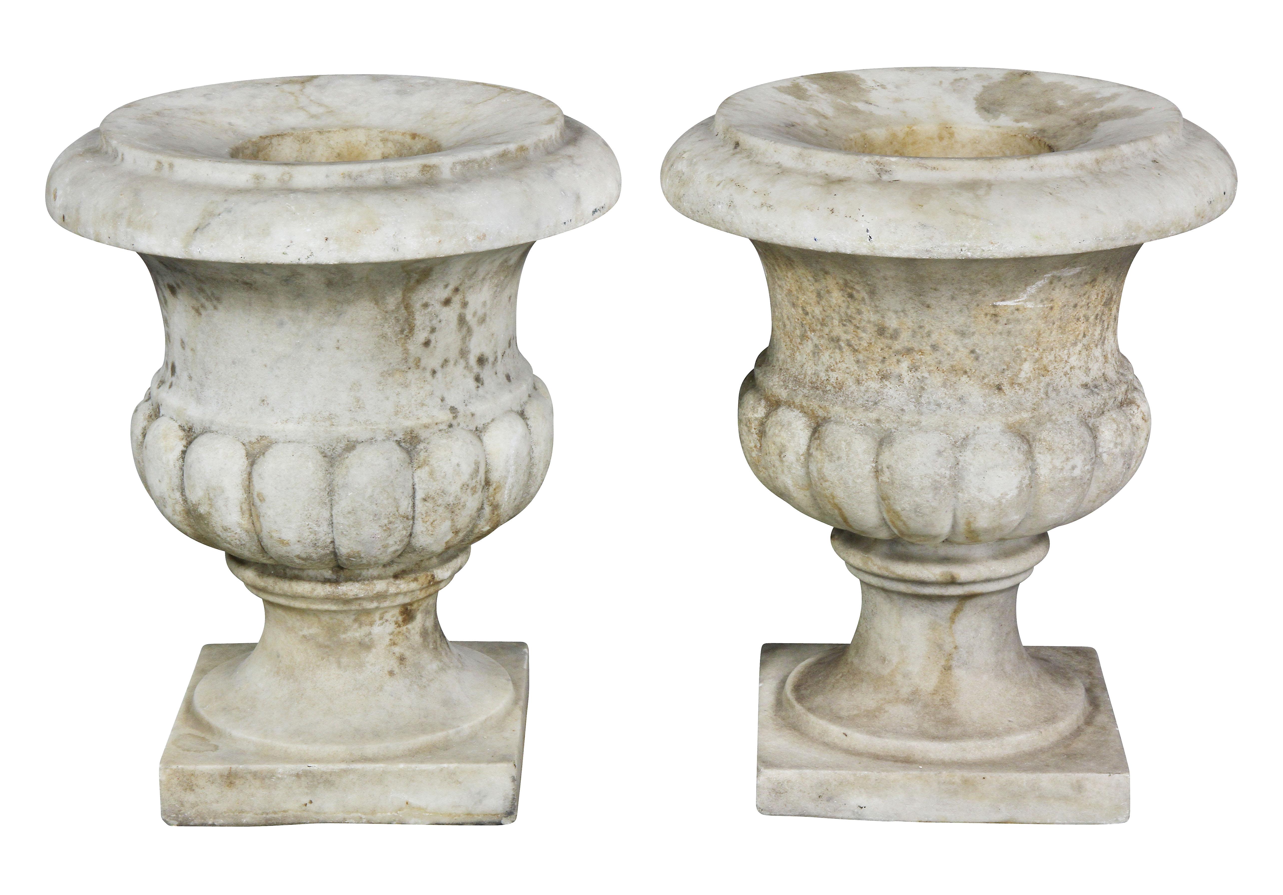 18th Century Pair of White Marble Garden Urns