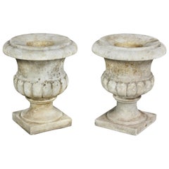 Pair of White Marble Garden Urns