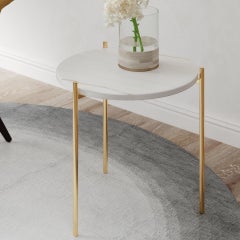 Pair of White Marble Gold Side Tables