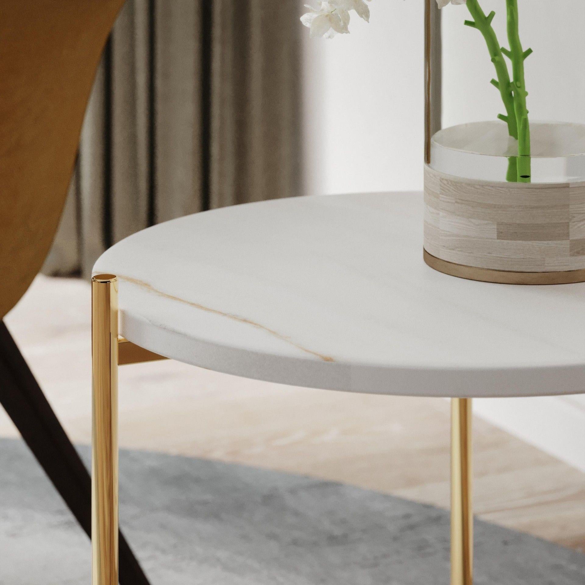 Gilt Pair of White Marble Gold Side Tables For Sale