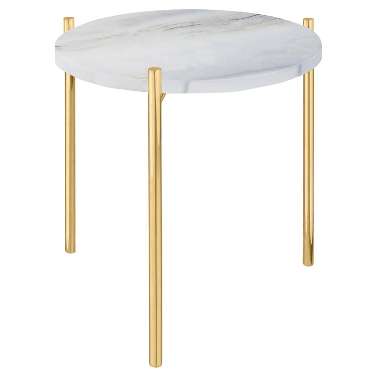 Pair of White Marble Gold Side Tables For Sale at 1stDibs