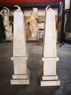 Pair of White Marble Obelisks
