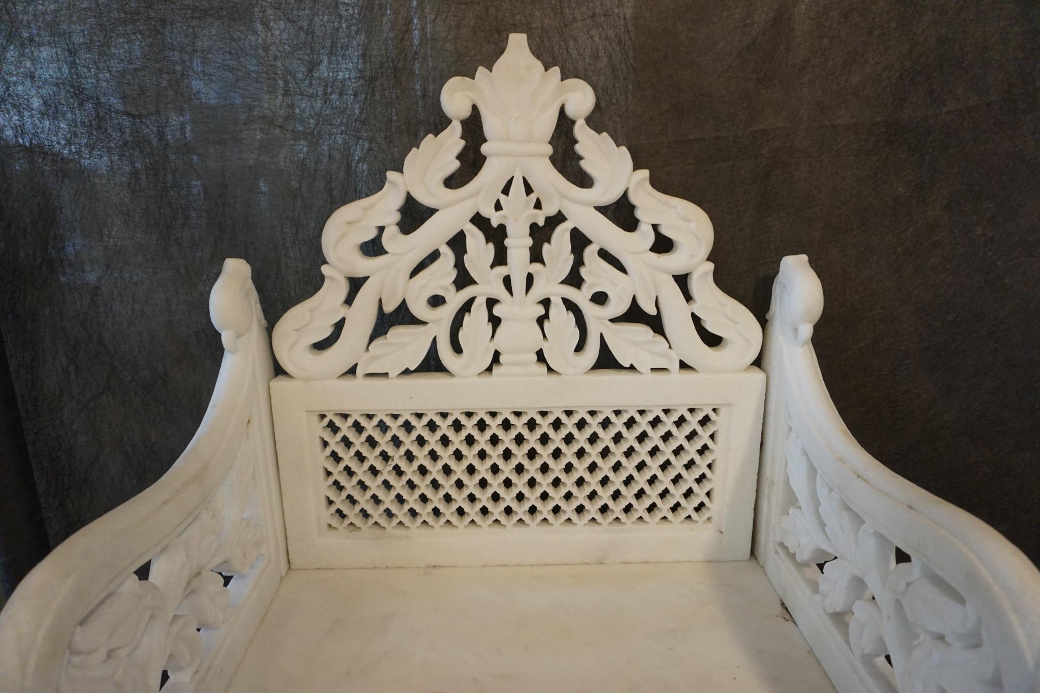 Indian Pair of White Marble Palace Chairs