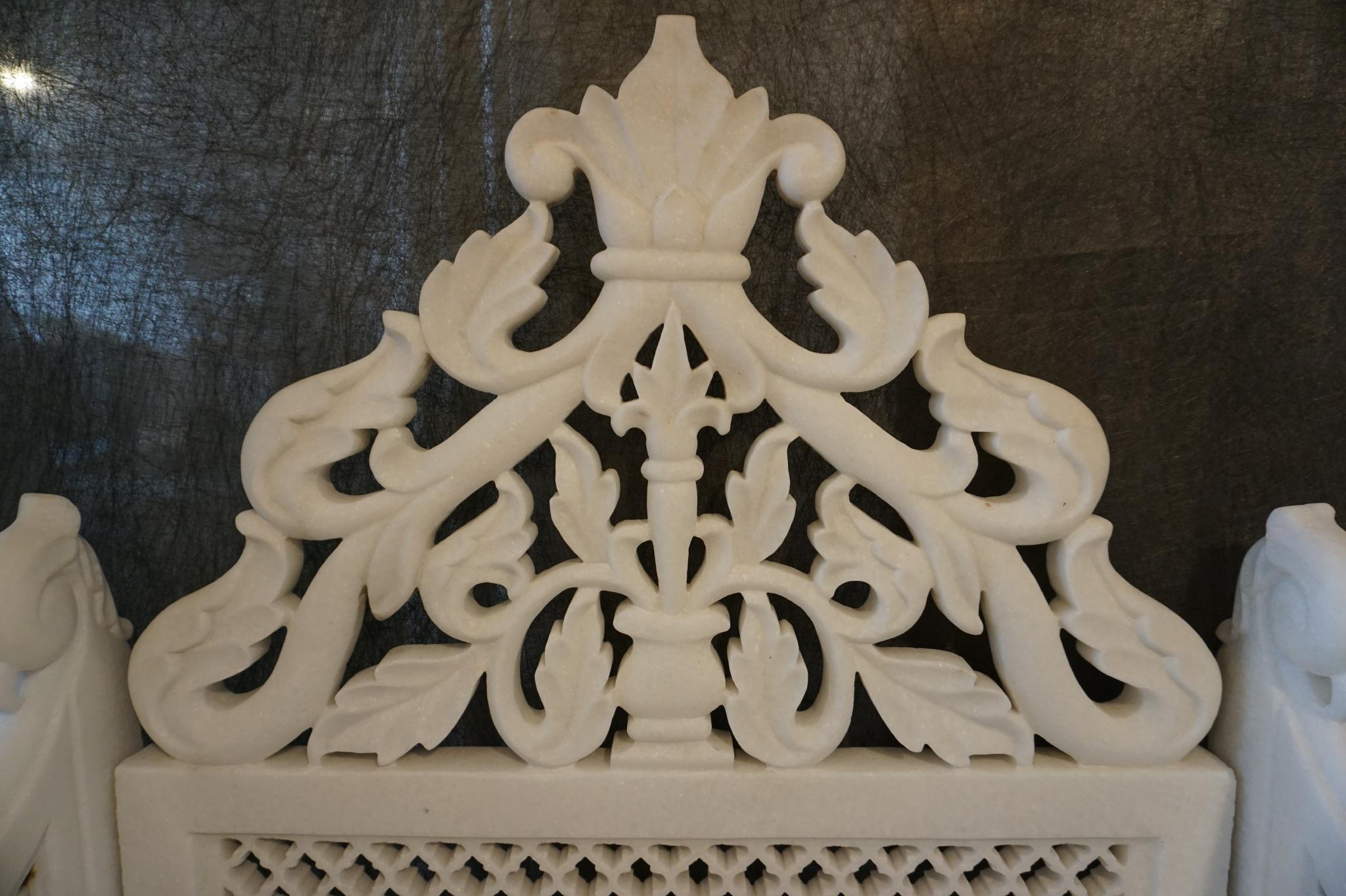 Hand-Carved Pair of White Marble Palace Chairs