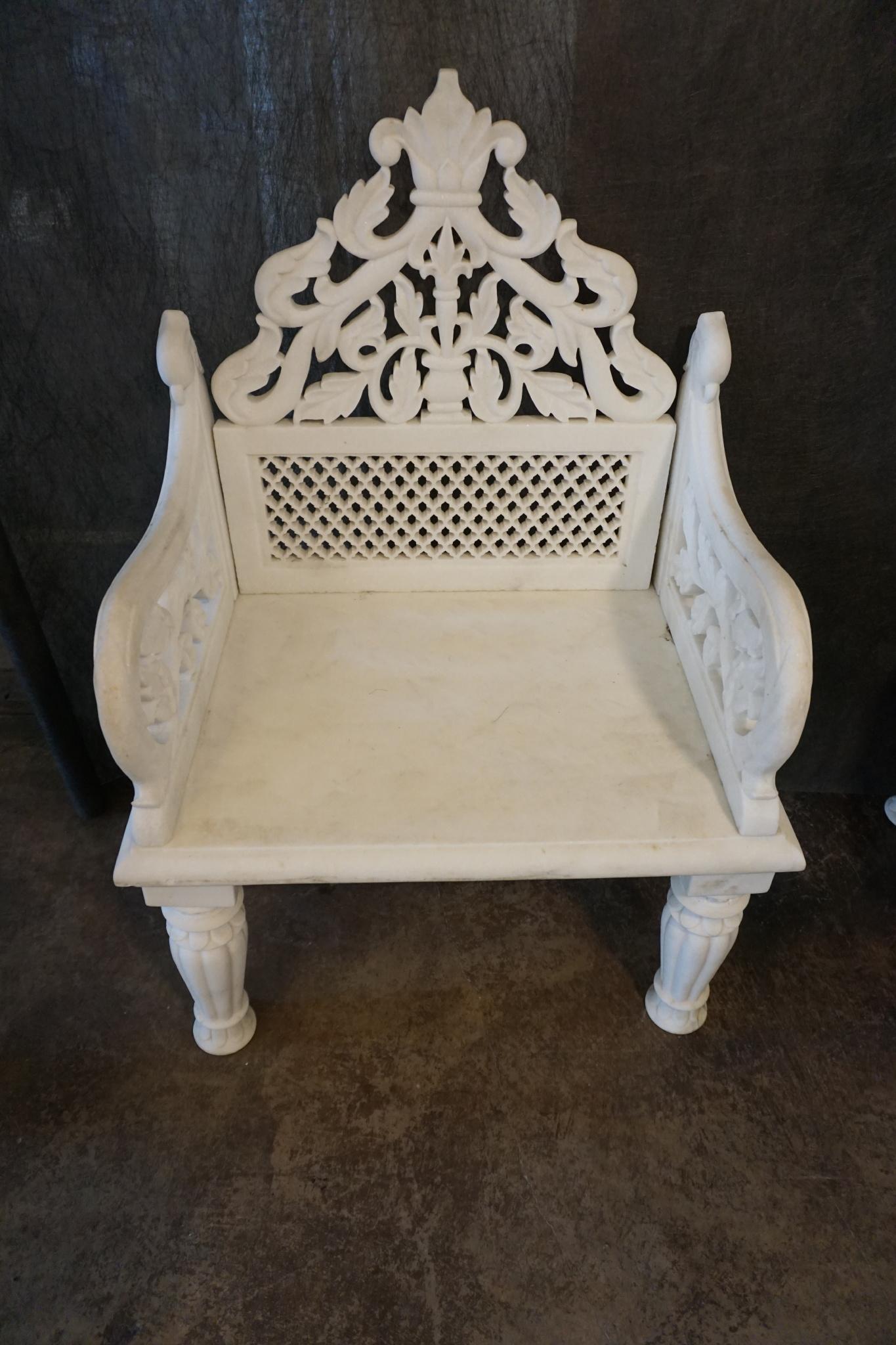 19th Century Pair of White Marble Palace Chairs