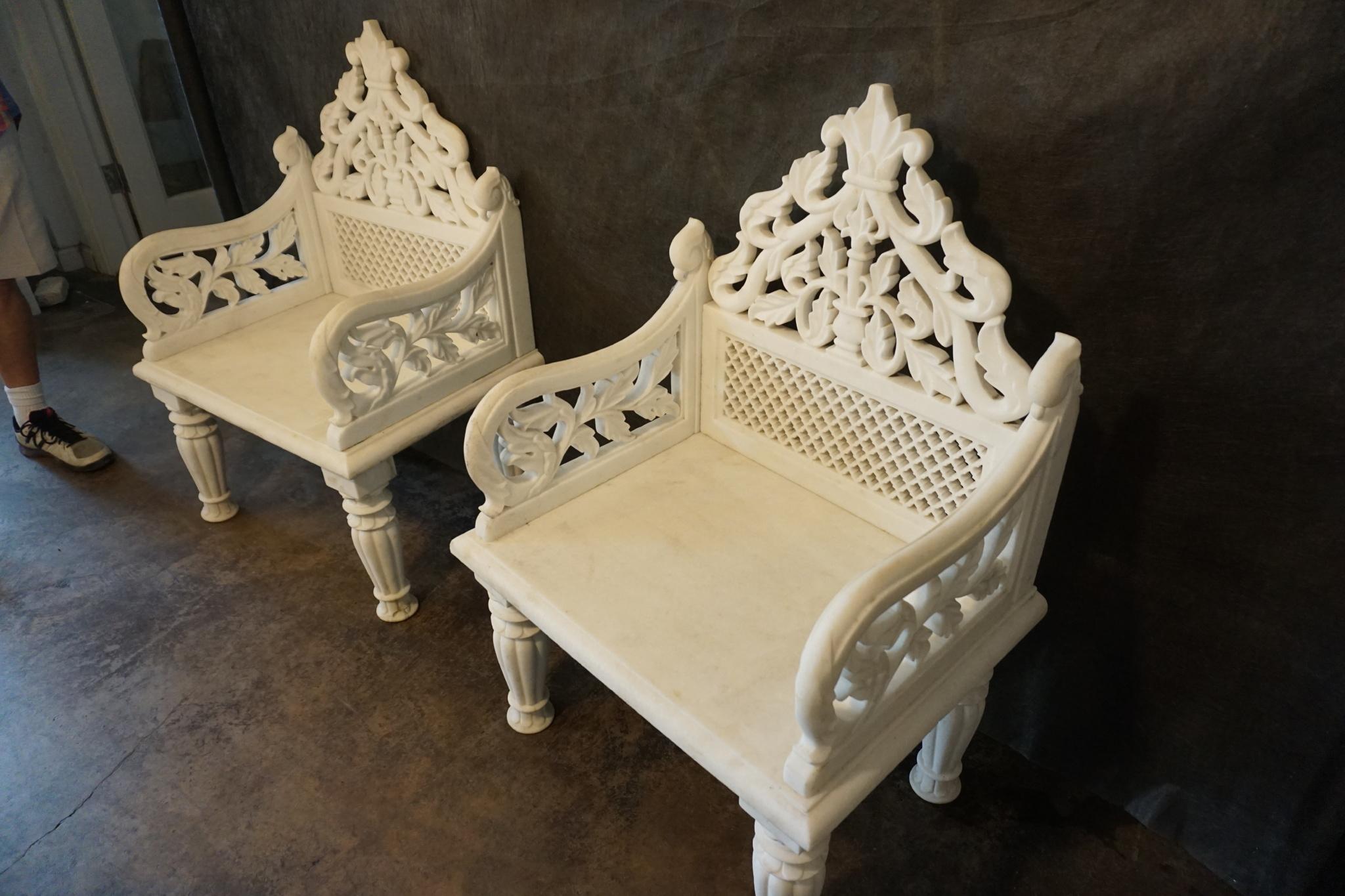 Pair of White Marble Palace Chairs 1