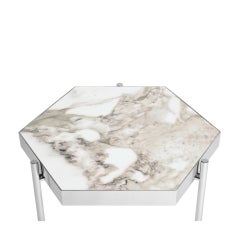 Pair of White Marble Staineless Steel Side Hexagonal Tables