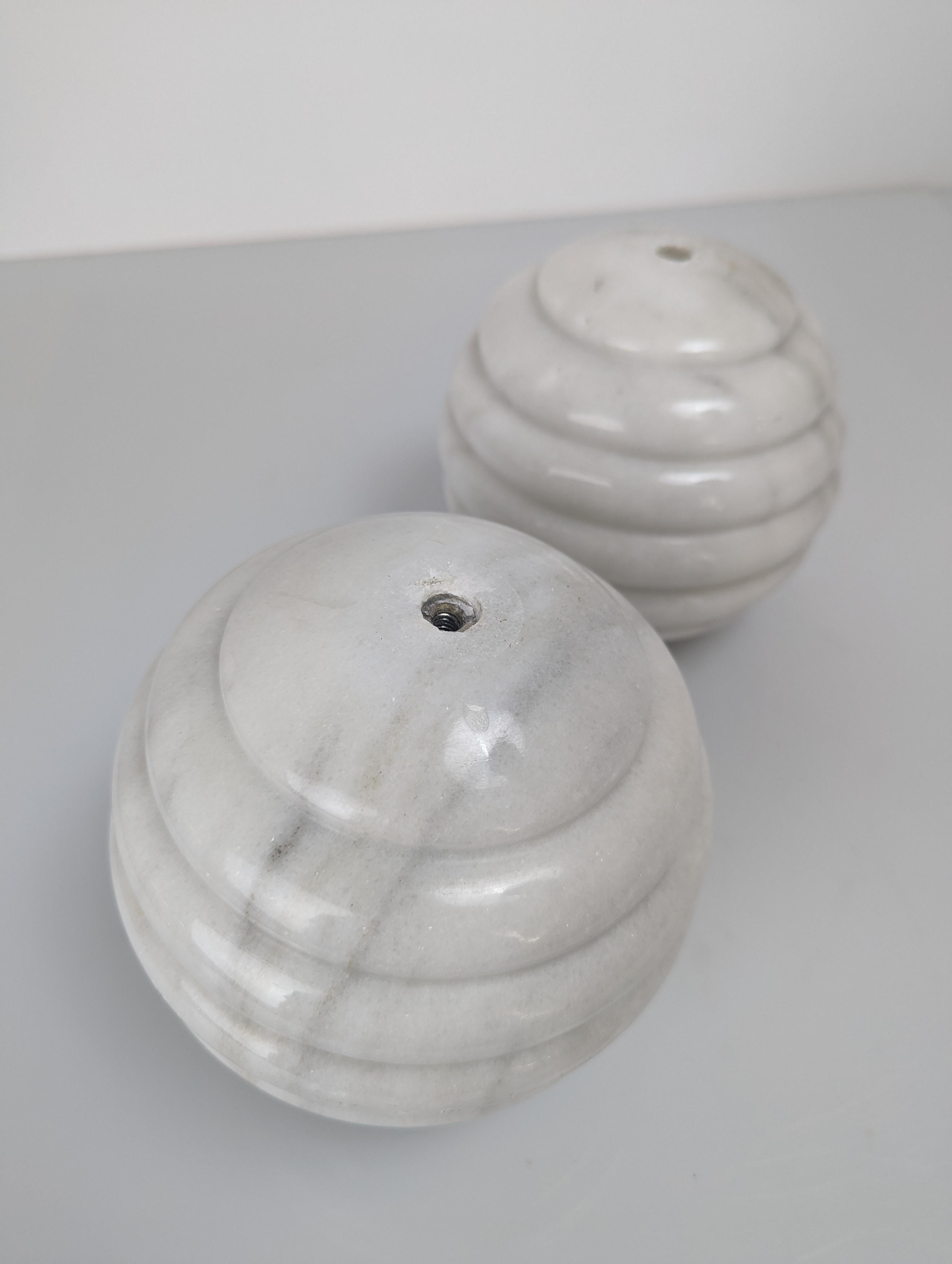 Pair of White Marble Stair Ball Finials 1