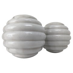 Pair of White Marble Stair Ball Finials