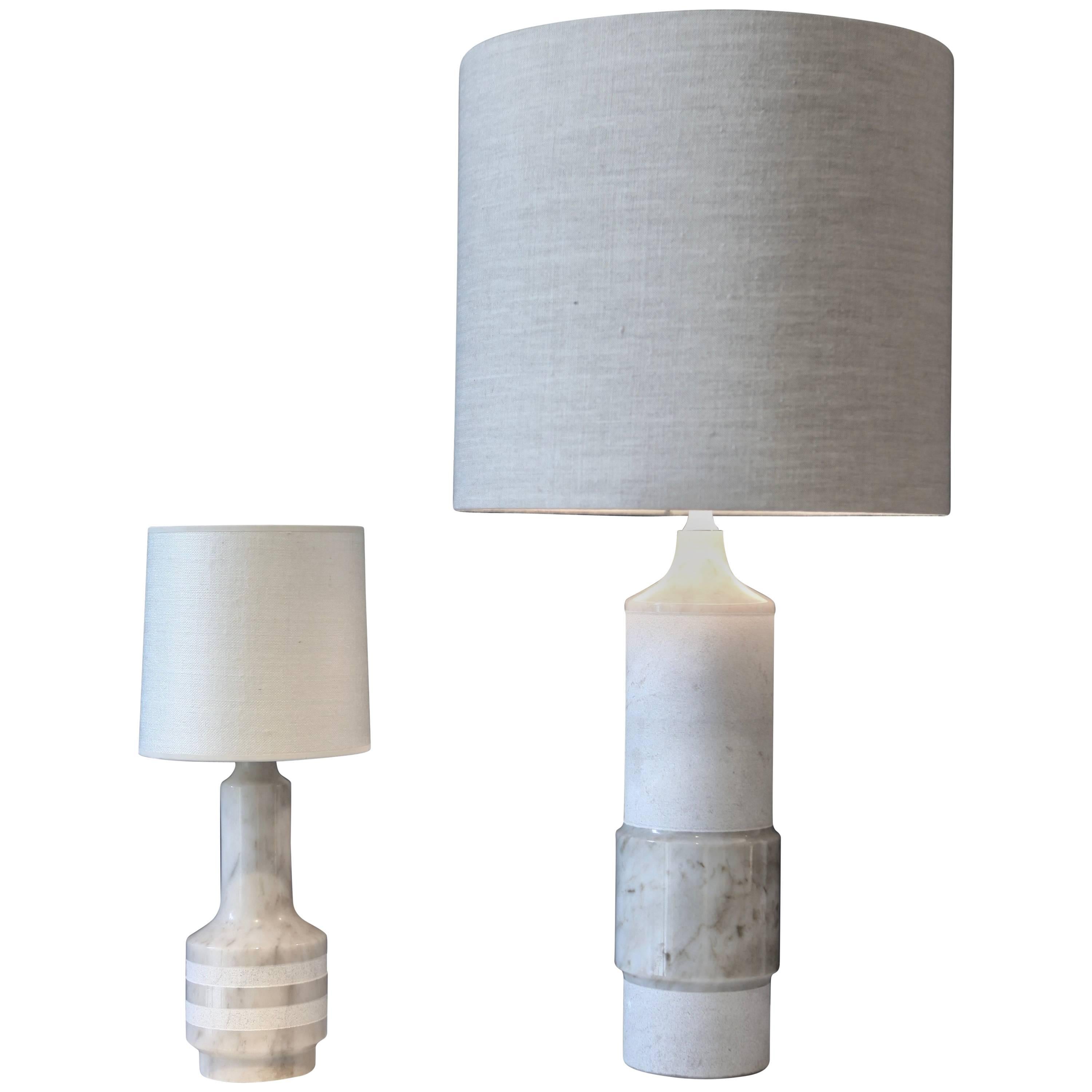 Pair of White Marble Table Lamps, Sweden, 1960 For Sale
