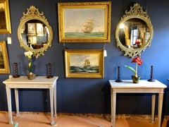 Pair of White Marble-Top Neoclassical Console Tables
