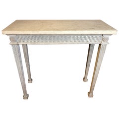 Pair of White Marble-Top Neoclassical Console Tables