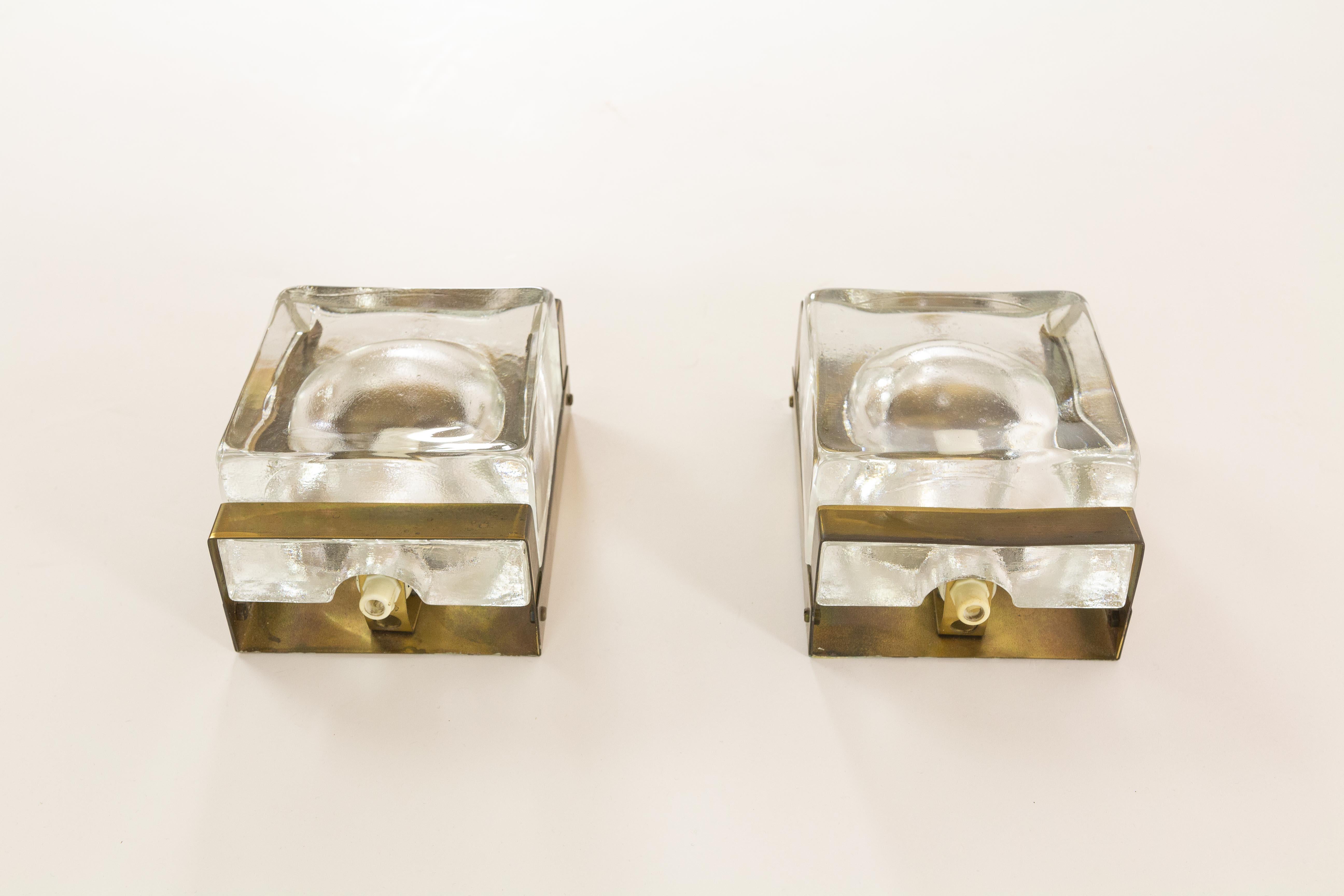 Pair of White Maritim Glass and Brass Wall Lamps by Vitrika, 1970s In Good Condition In Rotterdam, NL