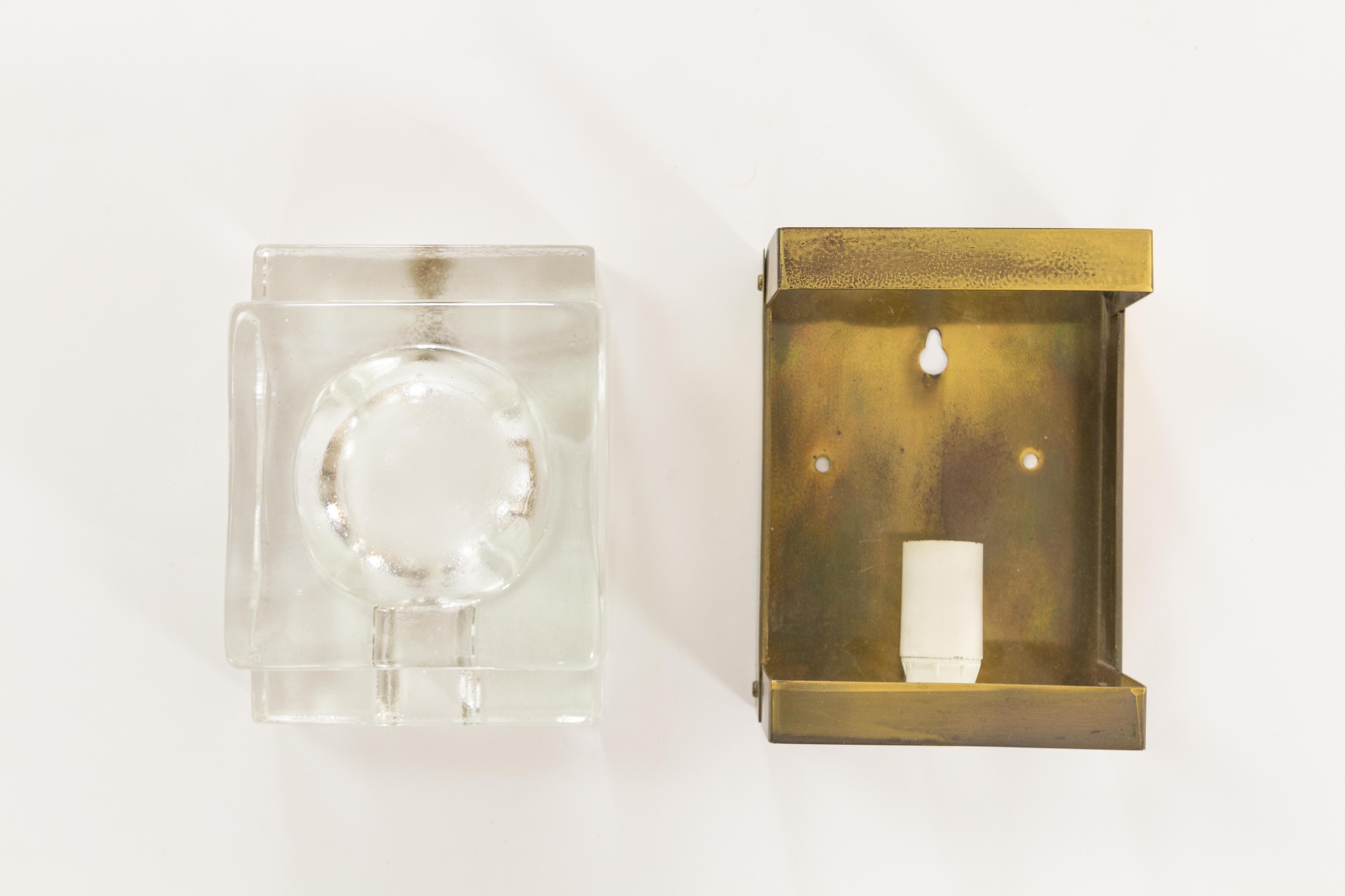 Late 20th Century Pair of White Maritim Glass and Brass Wall Lamps by Vitrika, 1970s