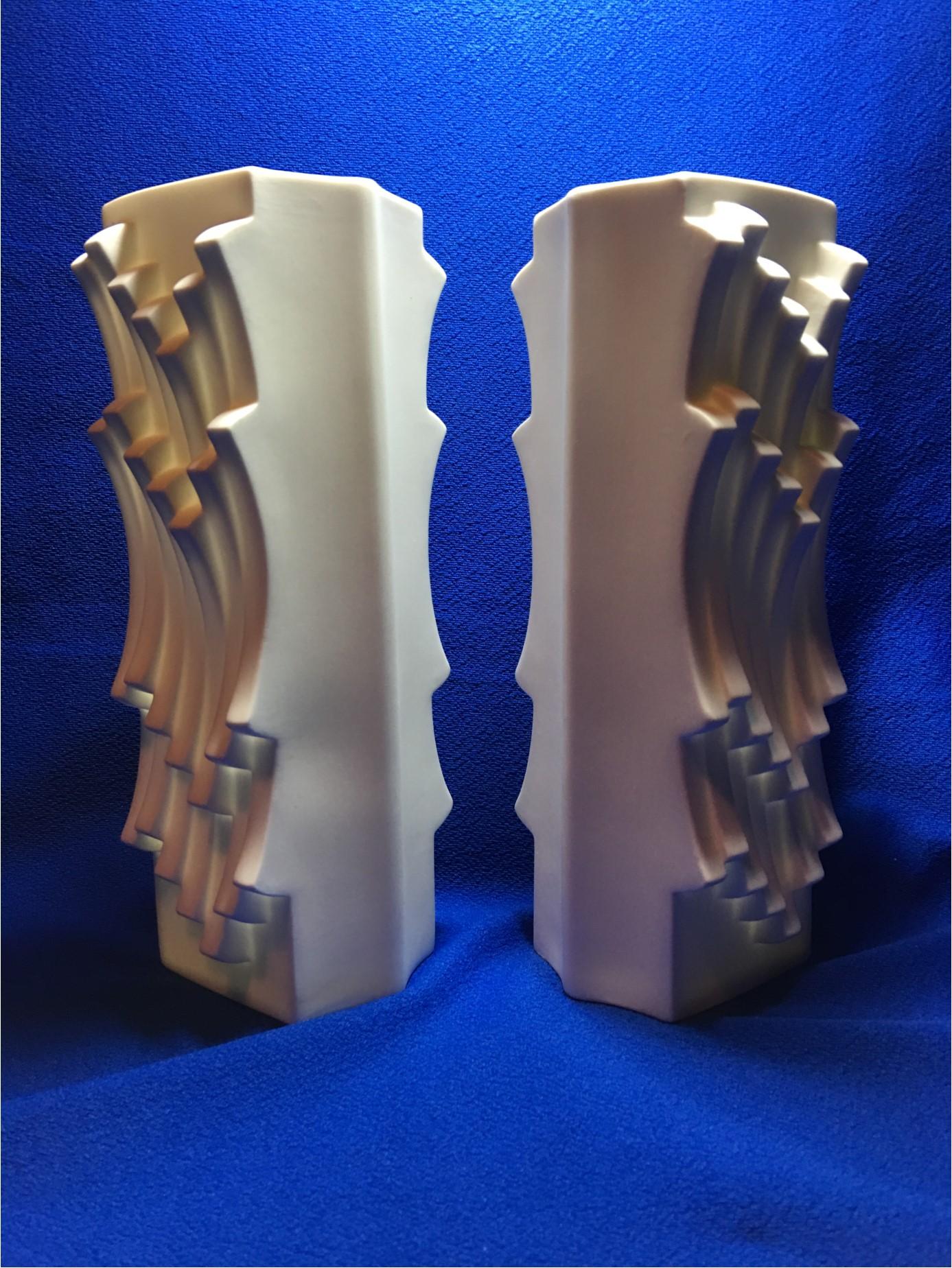 Porcelain Pair of White Matte Vases by Heinrich Fuchs by Hutschenreuther of Germany For Sale