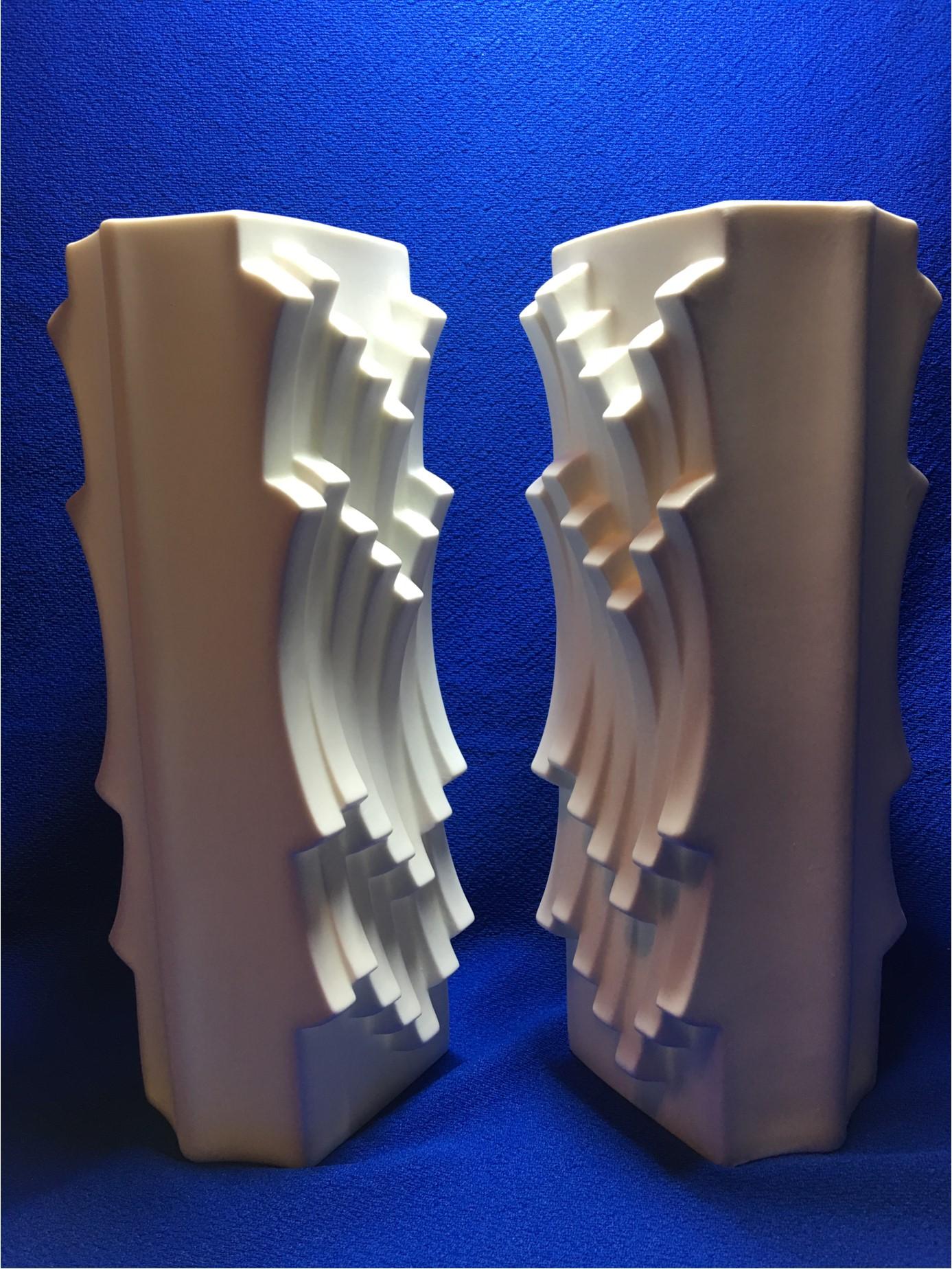Pair of White Matte Vases by Heinrich Fuchs by Hutschenreuther of Germany For Sale 1