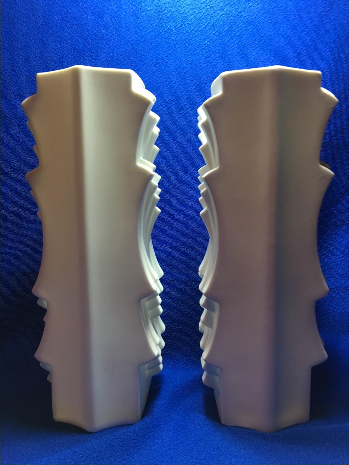 Pair of White Matte Vases by Heinrich Fuchs by Hutschenreuther of Germany For Sale 2