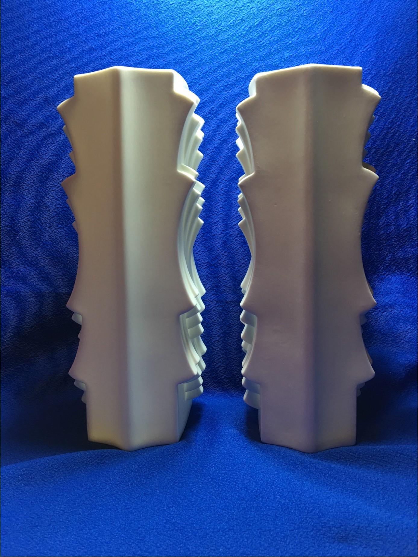 Pair of White Matte Vases by Heinrich Fuchs by Hutschenreuther of Germany For Sale 4