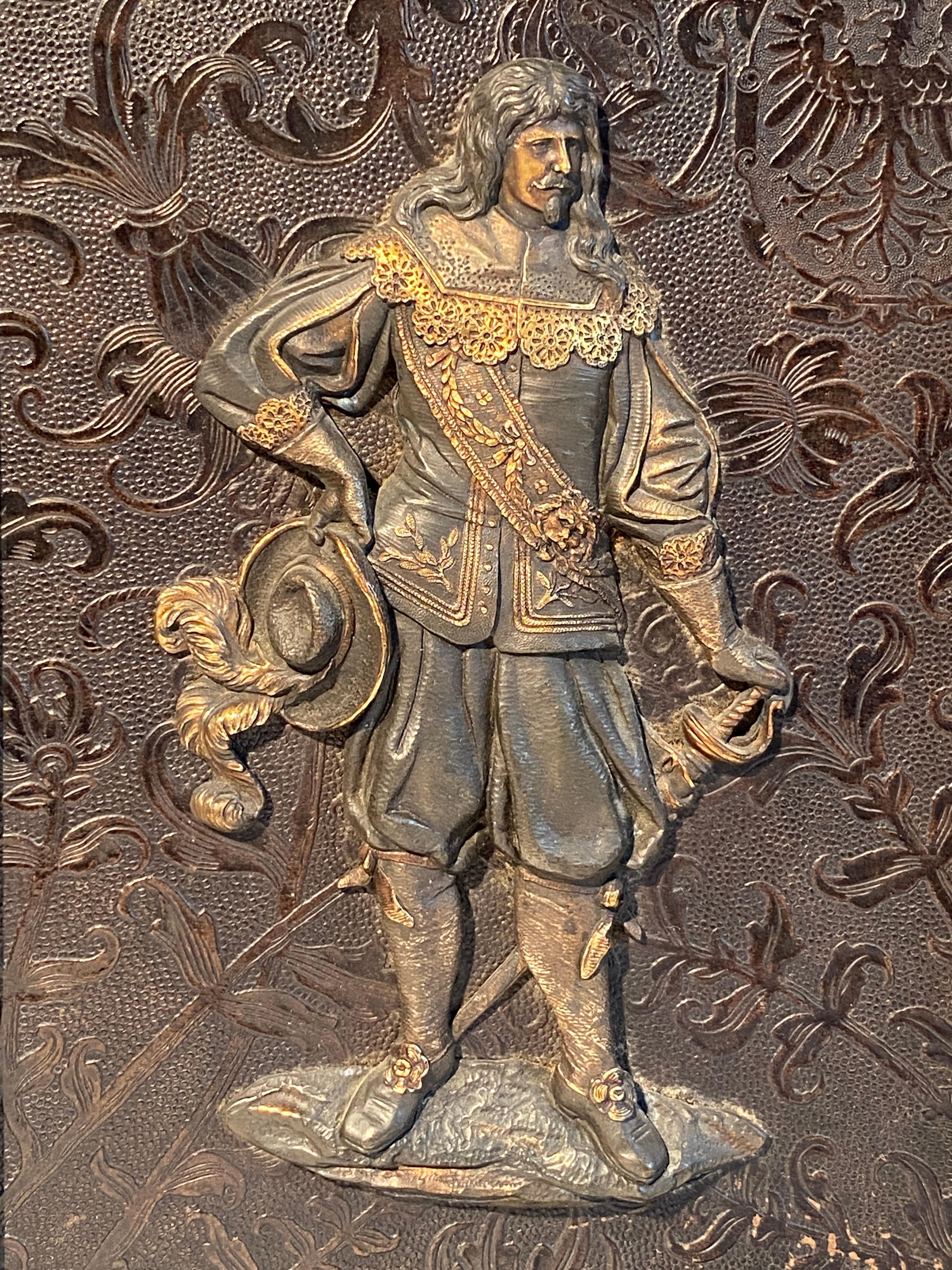 German Pair of White Metal and Gilded Bronze Relief Plaques with 17c Figures For Sale